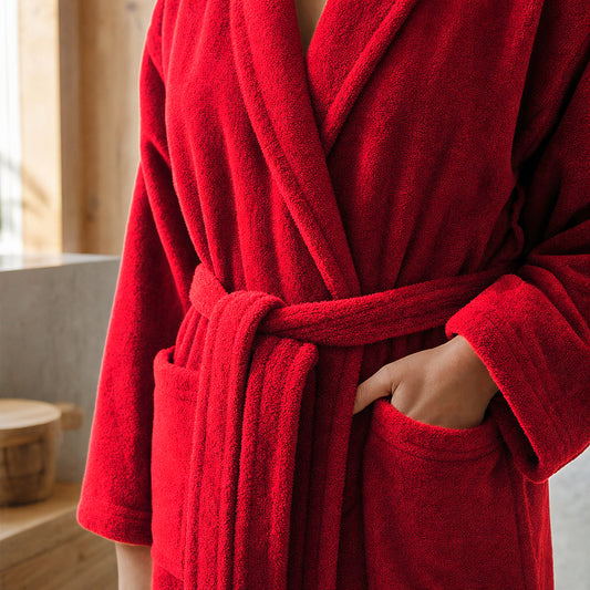 Sauna Badjas Dames met Sjaalkraag - Rood