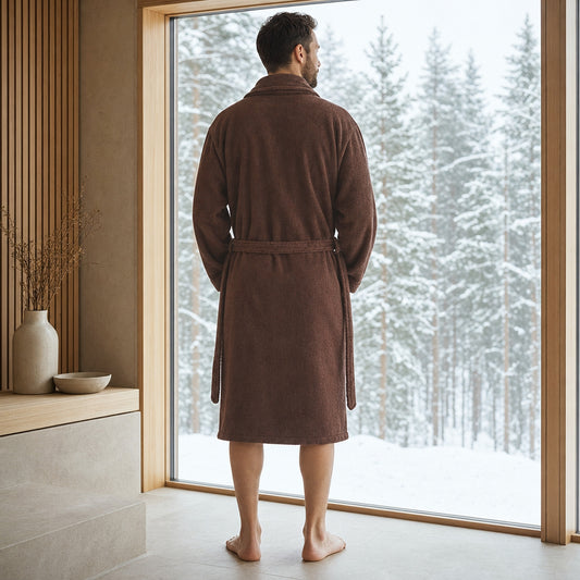 Sauna Badjas Heren met Sjaalkraag - Bruin