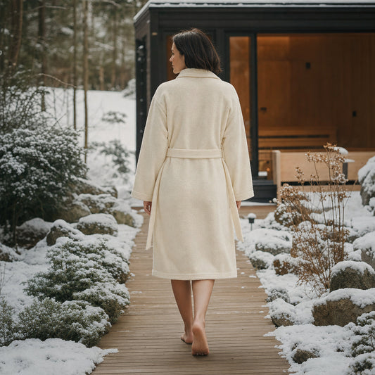 Sauna Badjas Dames met Sjaalkraag - Beige