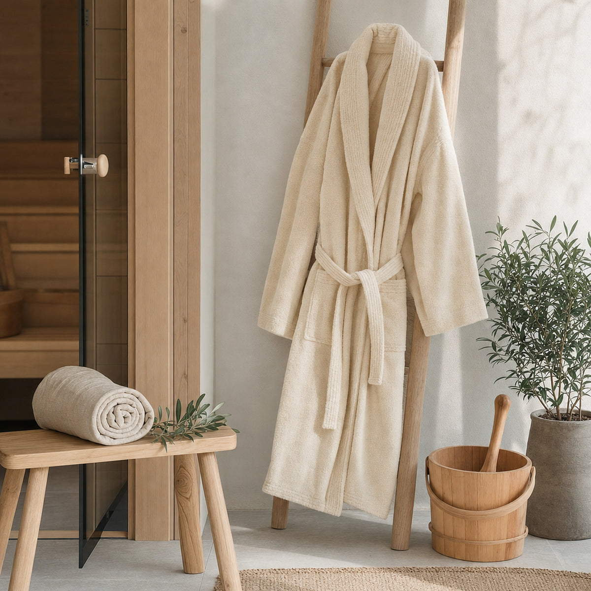Sauna Badjas Dames met Sjaalkraag - Beige