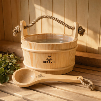 Sauna Emmer Hout 4 Liter met Lepel - Touwgreep
