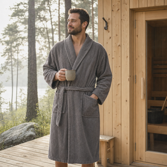 Sauna Badjas Heren met Sjaalkraag - Grijs