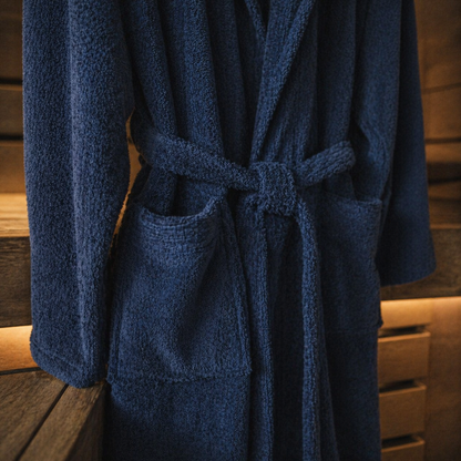 Sauna Badjas Heren met Capuchon - Marineblauw