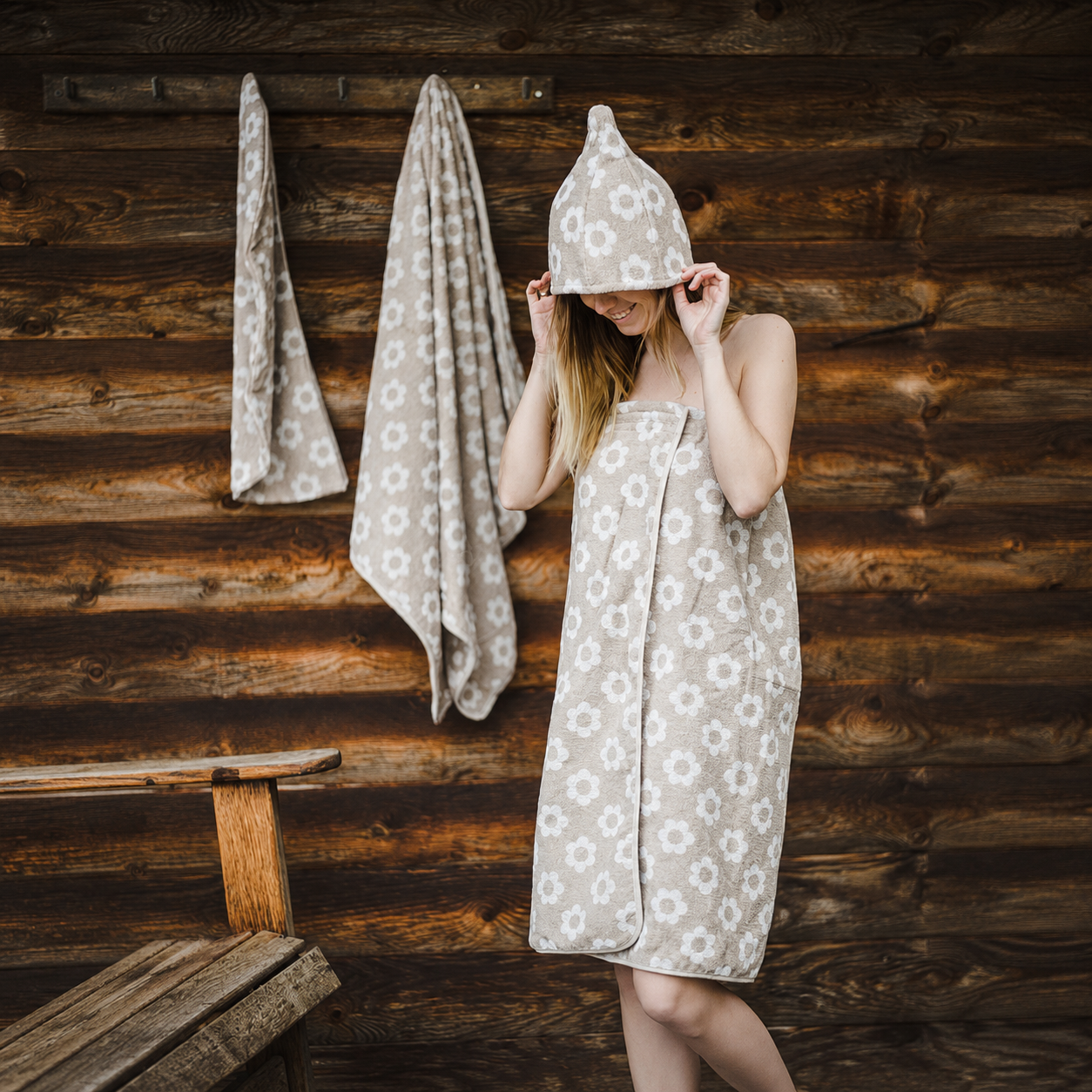 Sauna Muts Linnen/ Katoen - Bloemen