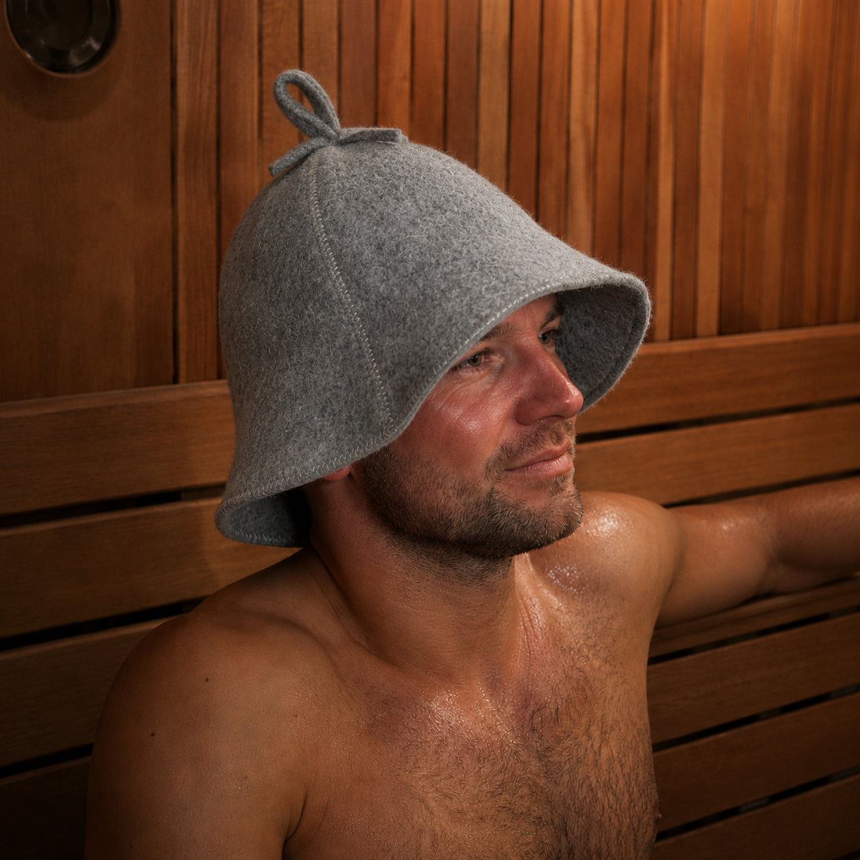 Sauna Muts Met Ophangoog Wol/Polyester - Grijs