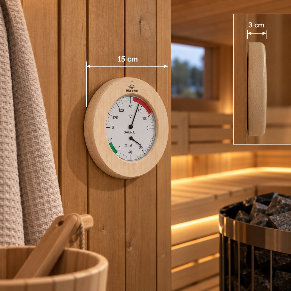 Sauna Thermometer Hygrometer Hout - Rond