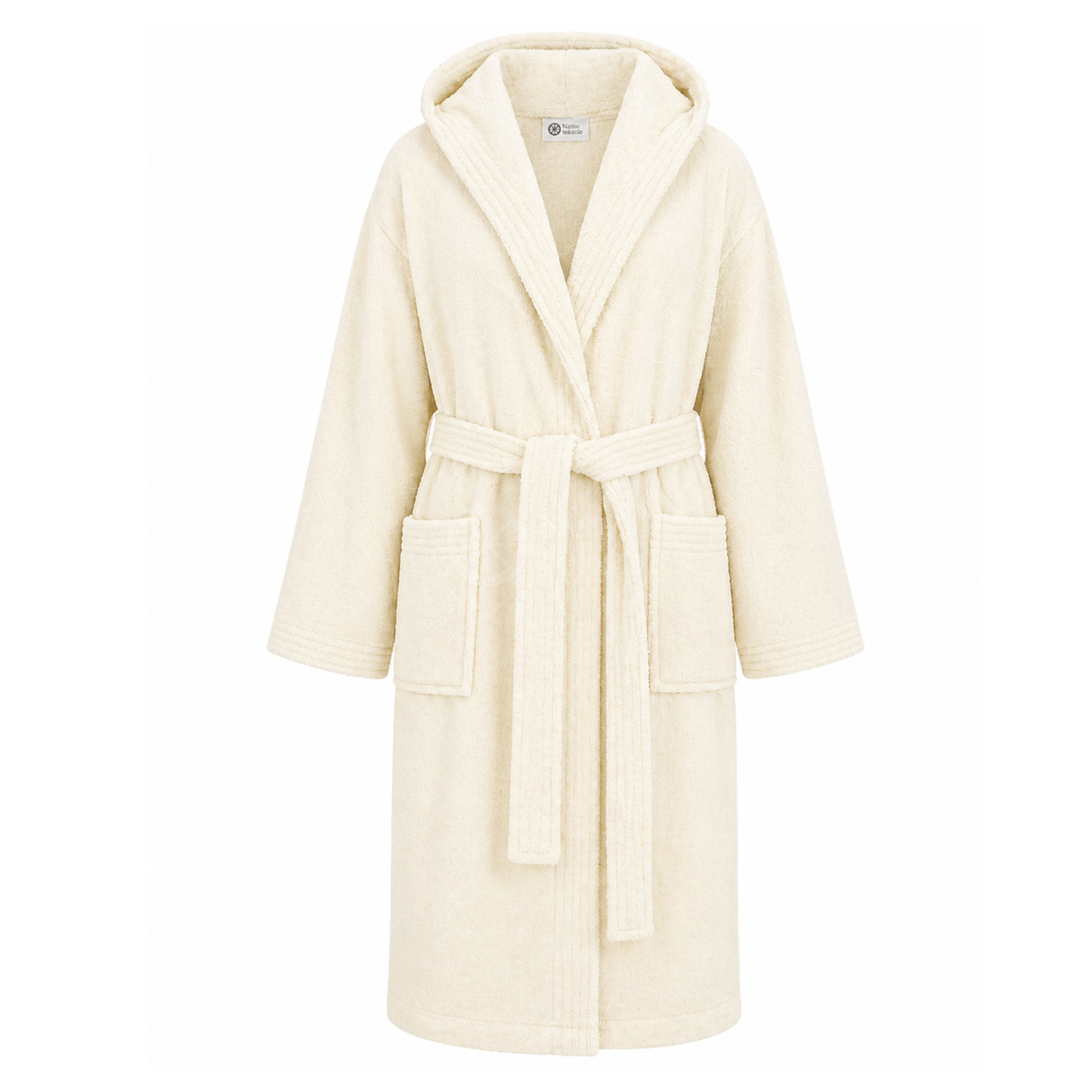 Luxe crème sauna badjas met zachte stof en capuchon