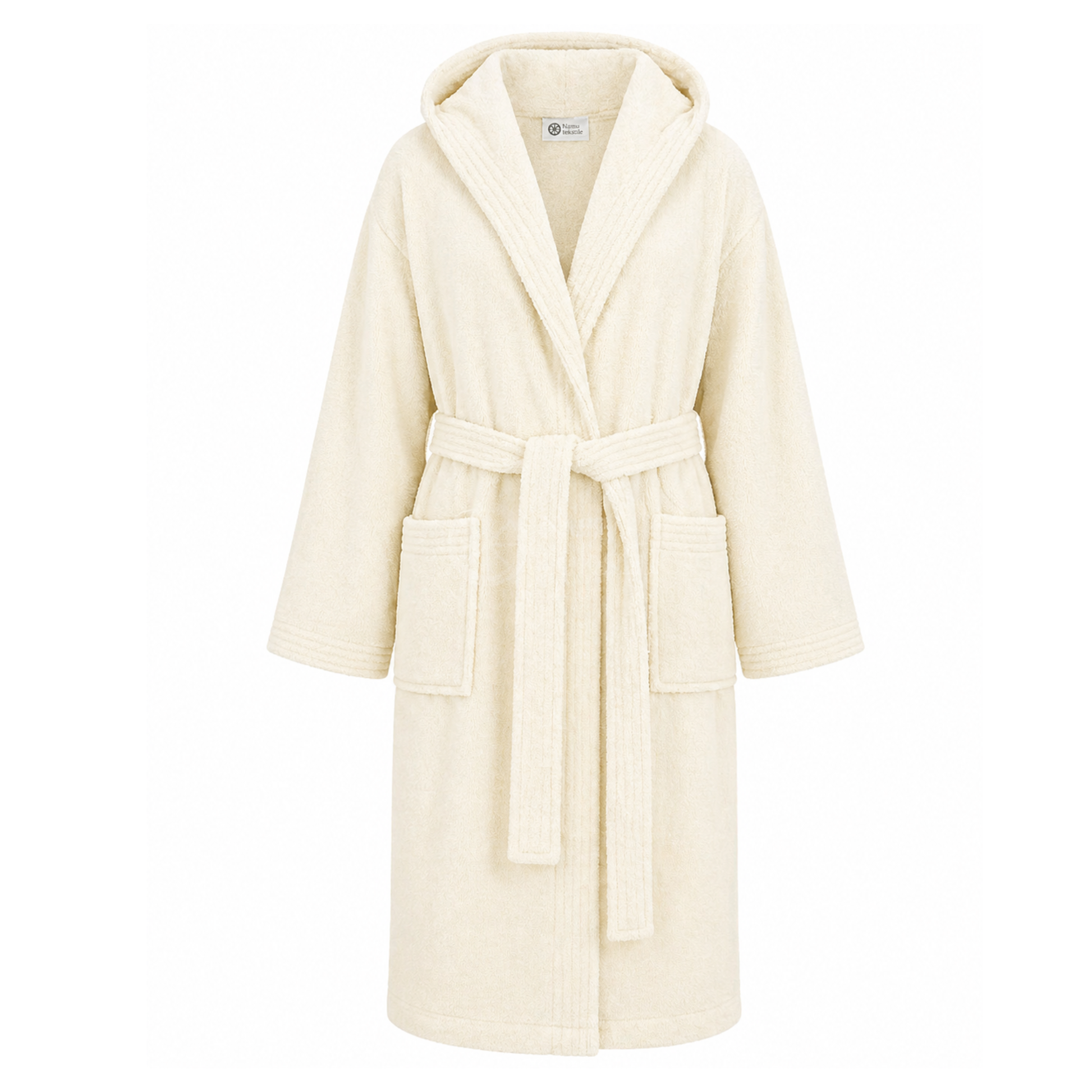 Luxe crème sauna badjas met zachte stof en capuchon