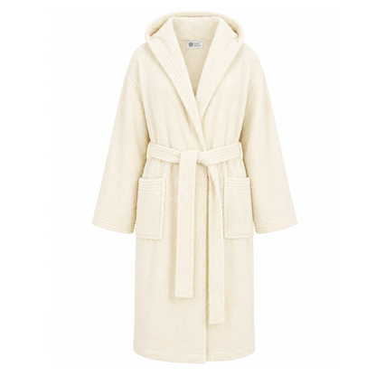 Luxe crème sauna badjas met zachte stof en capuchon
