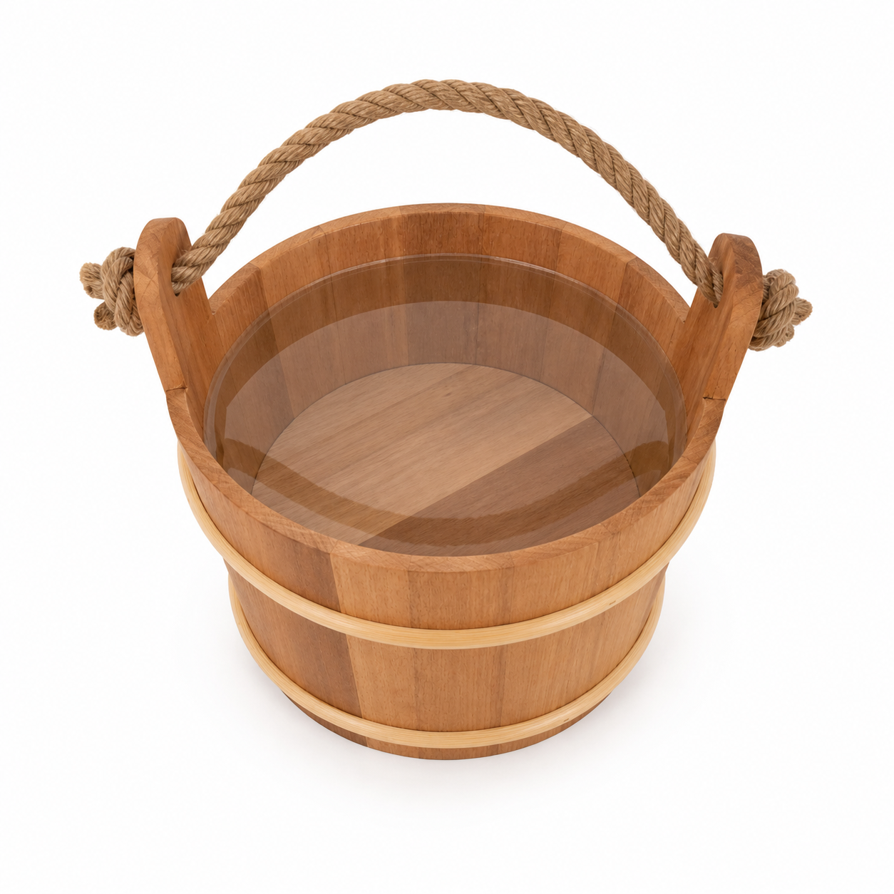 Houten sauna emmer van boven gevuld met water