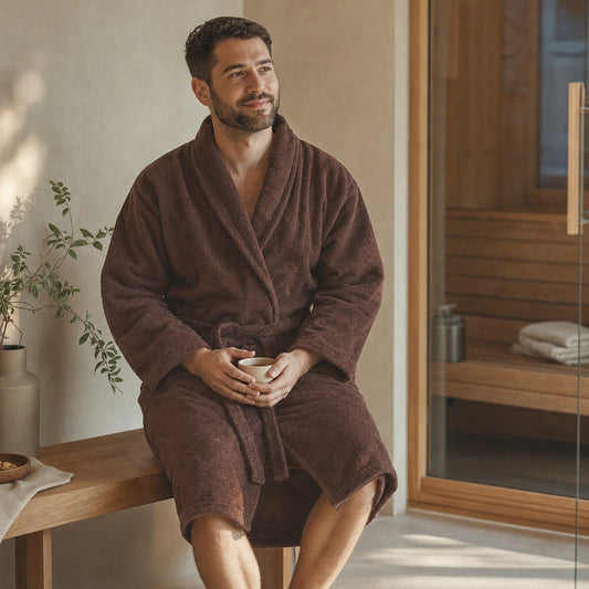 Sauna Badjas Heren met Sjaalkraag - Bruin