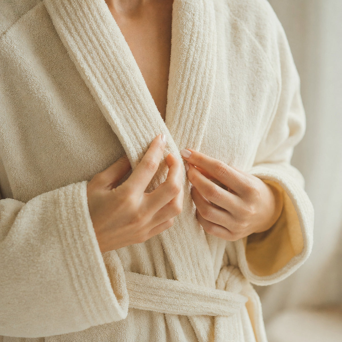 Sauna Badjas Dames met Sjaalkraag - Beige