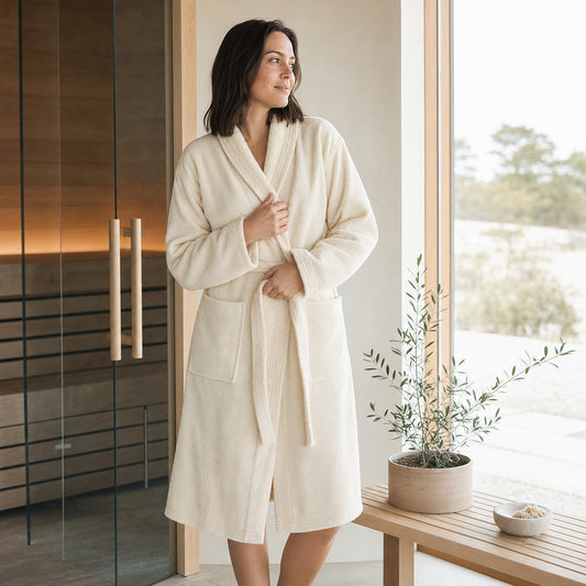 Sauna Badjas Dames met Sjaalkraag - Beige