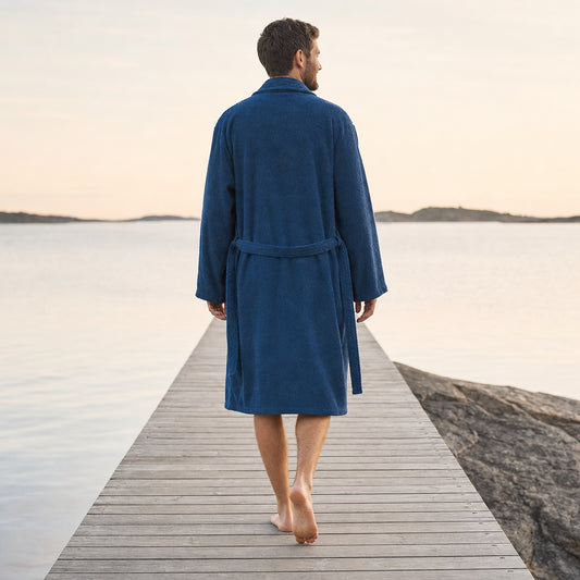 Sauna Badjas Heren met Sjaalkraag - Marineblauw