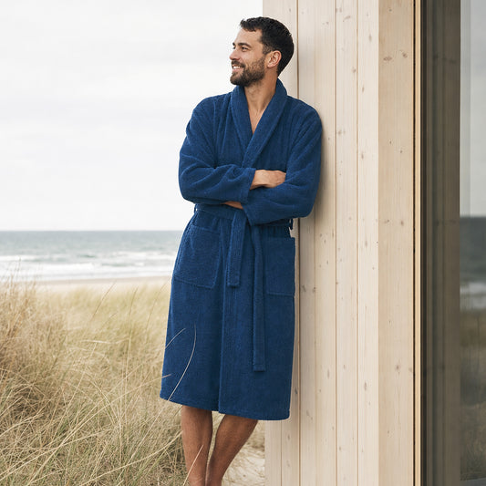 Sauna Badjas Heren met Sjaalkraag - Marineblauw