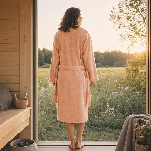 Sauna Badjas Dames met Sjaalkraag - Roze