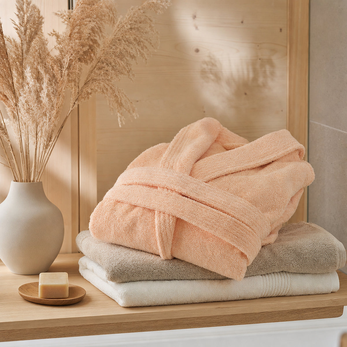 Sauna Badjas Dames met Sjaalkraag - Roze